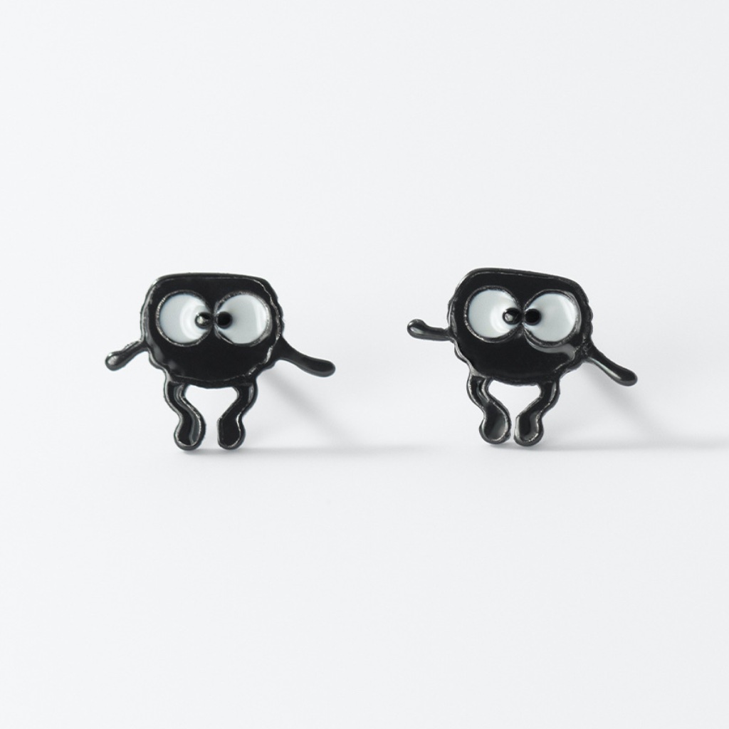 Soot Sprite Earrings Sterling Silver Cute Black Soot Sprite Stud Earrings